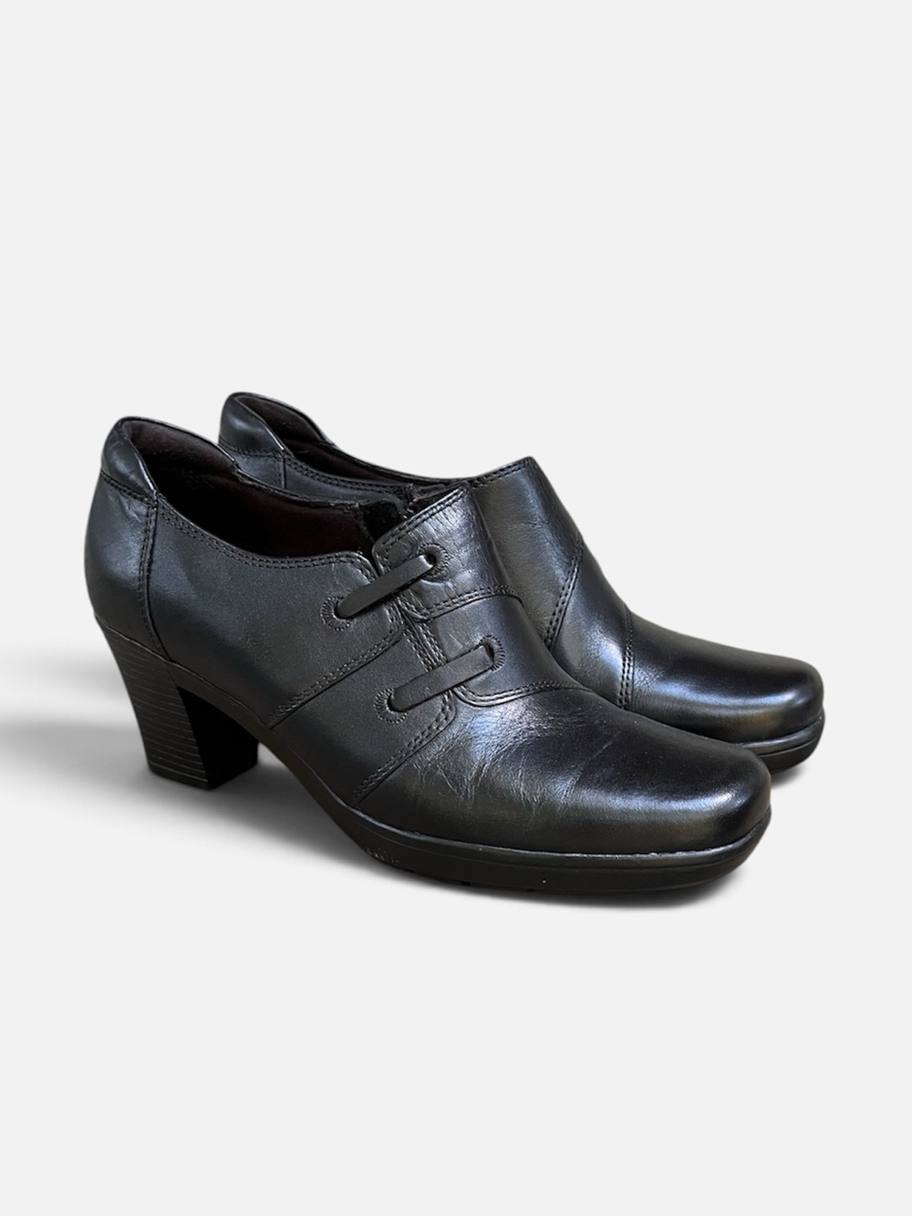 Clark’s Bendables Leather Block Heel Zip-side Bootie in Black Sz 7.5
